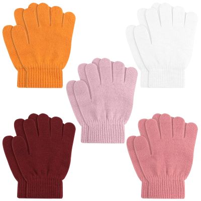 ONESING 5 Pairs Winter Kids Gloves - Knit, Stretchy, Solid Finger for Boys and Girls