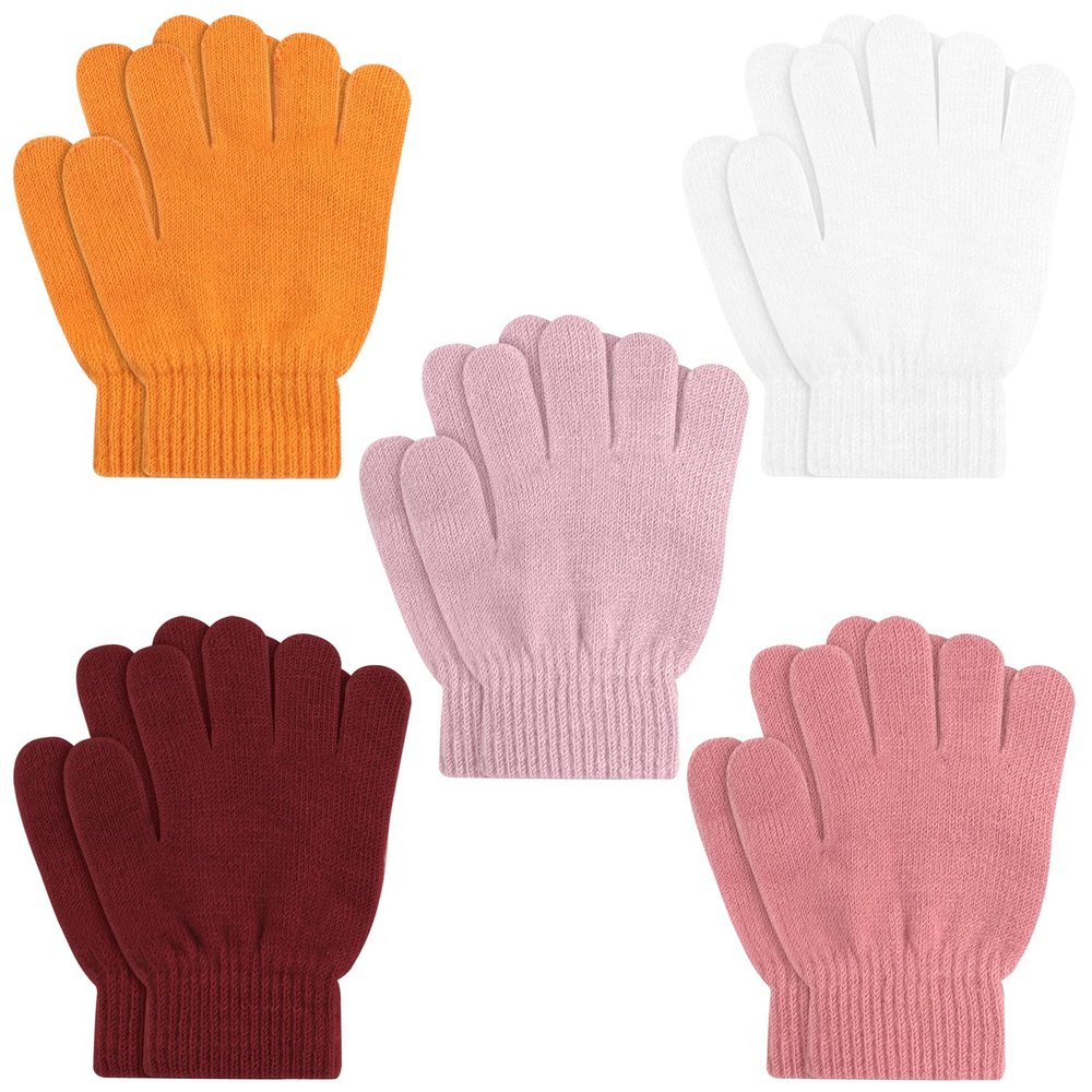 ONESING 5 Pairs Winter Kids Gloves - Knit, Stretchy, Solid Finger for Boys and Girls