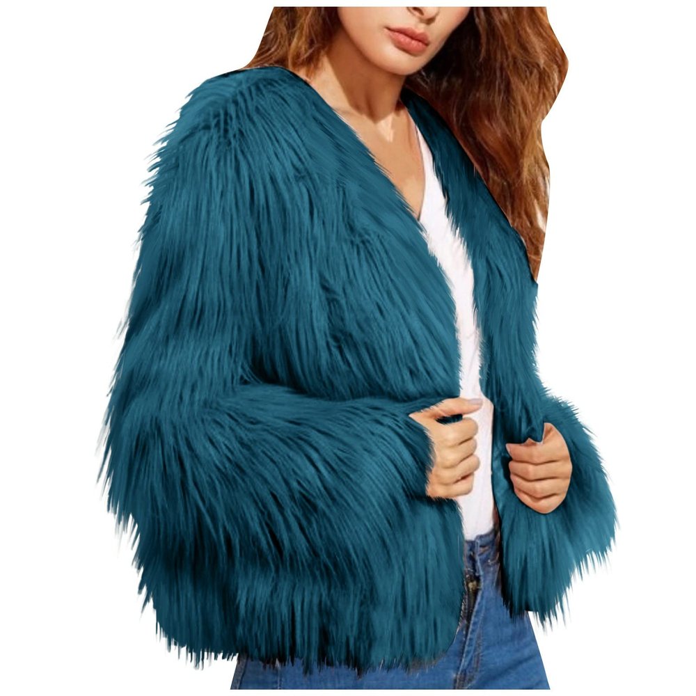 COTECRAM Jackets for Women Luxury Winter Warm Fluffy Faux Fur Plus Size Coat Jacket Open Front Long Sleeve Cardigan Coats Casual Elegant Evening Parka Wedding Coats(J Blue,Large)
