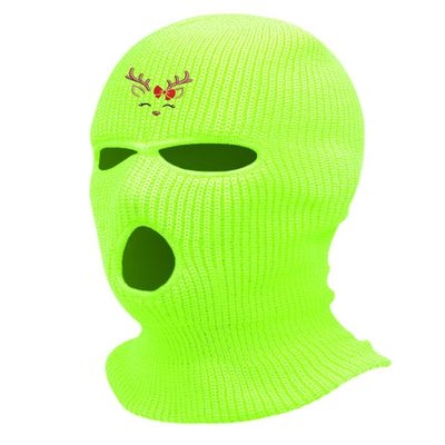 Reindeer Christmas Ski Mask Embroidered 3-Hole Mask Winter Ugly Xmas Balaclava (Neon)
