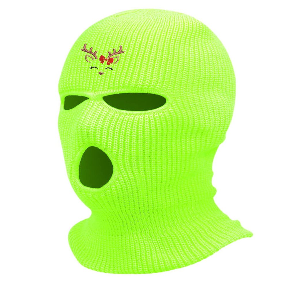 Reindeer Christmas Ski Mask Embroidered 3-Hole Mask Winter Ugly Xmas Balaclava (Neon)