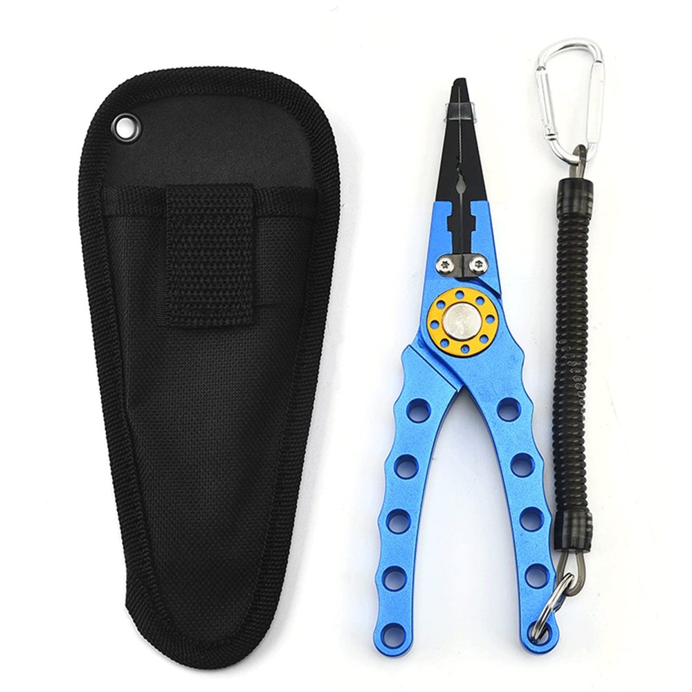 LUYILA Fishing Pliers, Fishing Hook Remover, Muti-Function Fishing Pliers Hook Remover Split Ring with Sheath and Lanyard (Color : Blue)