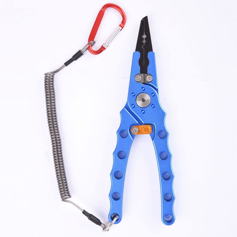 LUYILA Fishing Pliers Aluminum Braid Cutters Split Ring Pliers Hook Remover Fish Holder with Sheath and Lanyard (Color : Blue)