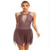 TiaoBug Womens Sleeveless Shiny Rhinestone Figure Ice Skating Dress Ballerina Dancewear Costume Brown Large view 1