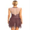 TiaoBug Womens Sleeveless Shiny Rhinestone Figure Ice Skating Dress Ballerina Dancewear Costume Brown Large view 2