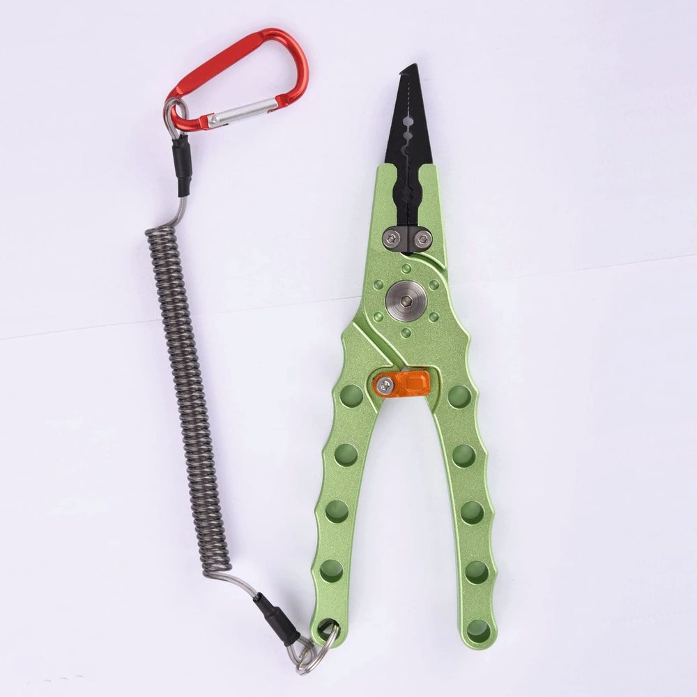 LUYILA Fishing Pliers Aluminum Braid Cutters Split Ring Pliers Hook Remover Fish Holder with Sheath and Lanyard (Color : Green)