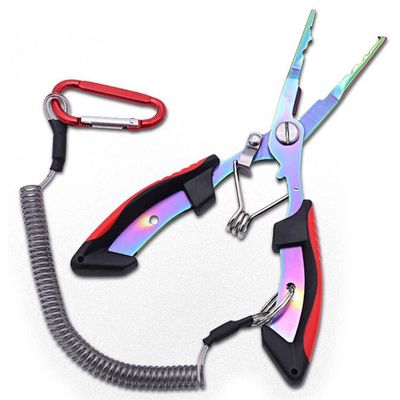 LUYILA Fishing Pliers and Fish Lip Gripper, Muti-Function Fishing Hook Accessories, Stainless Steel Fishing Line Cutters with Sheath and Lanyard, Fishing Gift for Men (Color : Red)