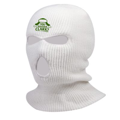 You Serious Clark Xmas Ski Mask Embroidered 3-Hole Mask Ugly Christmas Balaclava (White)
