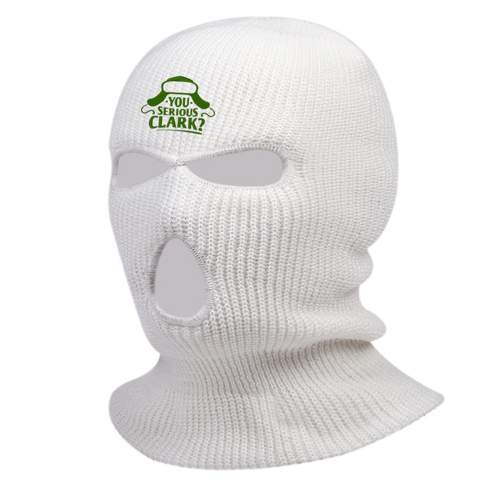 You Serious Clark Xmas Ski Mask Embroidered 3-Hole Mask Ugly Christmas Balaclava (White)