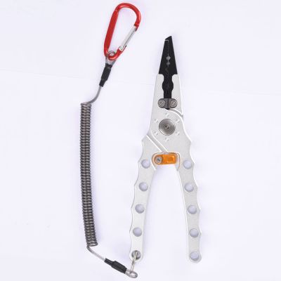 LUYILA Fishing Pliers Aluminum Braid Cutters Split Ring Pliers Hook Remover Fish Holder with Sheath and Lanyard (Color : Silver)