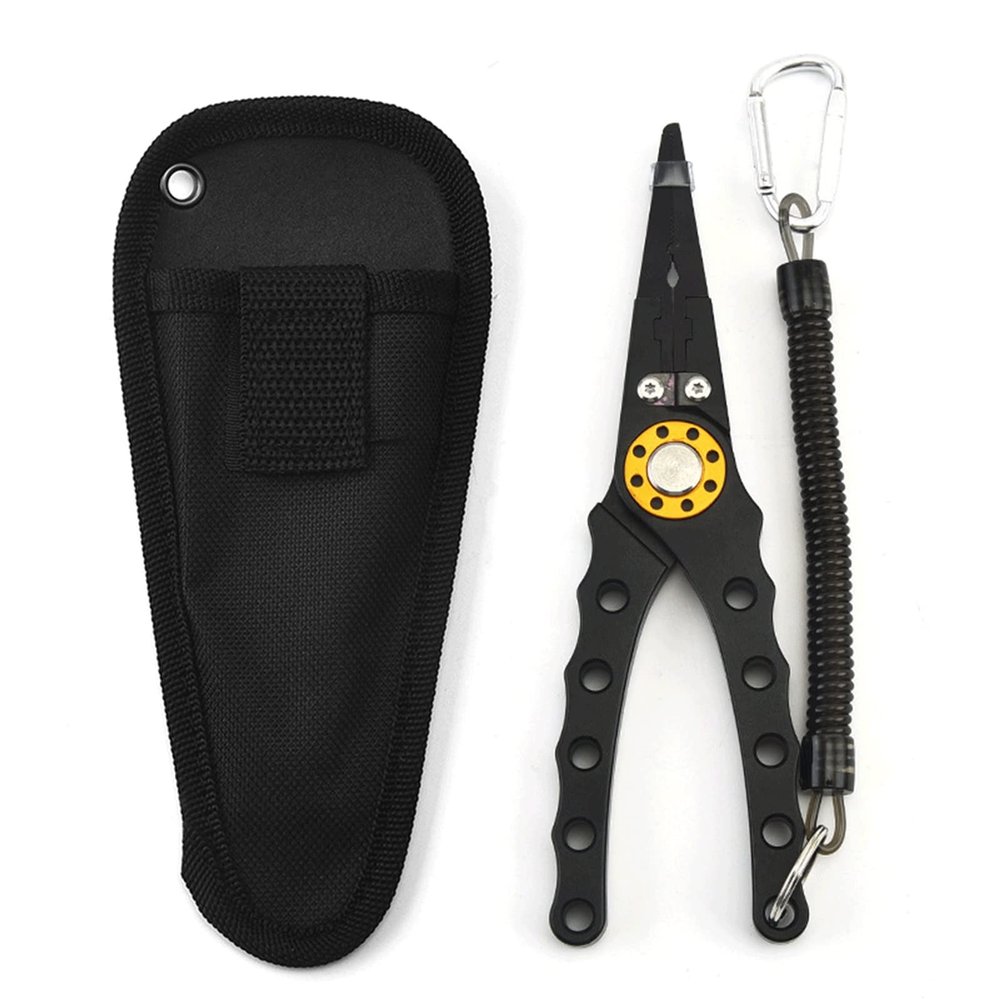 LUYILA Fishing Pliers, Fishing Hook Remover, Muti-Function Fishing Pliers Hook Remover Split Ring with Sheath and Lanyard (Color : Black)