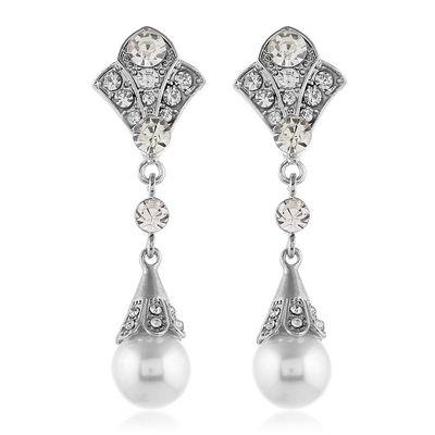 1920s Vintage Flapper Pearl Earrings Art Deco Earrings Roaring 20s Flapper Jewelry Wedding Dangle Earrings Women Gift