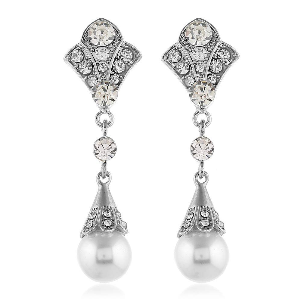 1920s Vintage Flapper Pearl Earrings Art Deco Earrings Roaring 20s Flapper Jewelry Wedding Dangle Earrings Women Gift