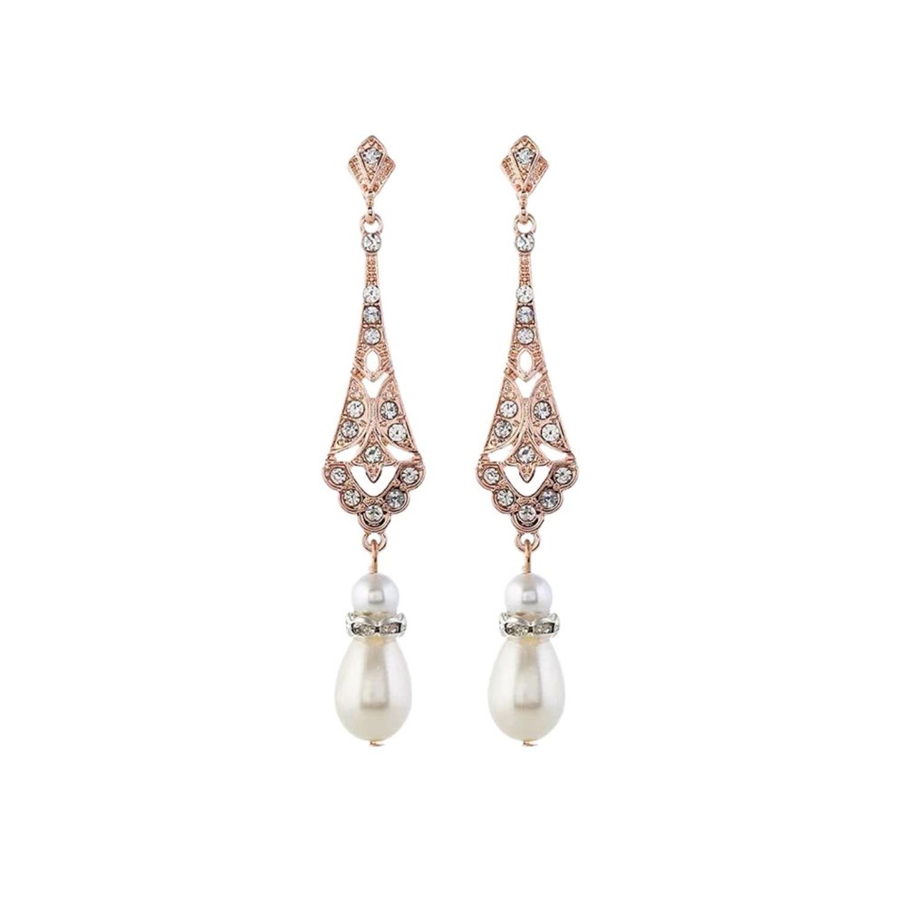 1920s Vintage Flapper Pearl Earrings Art Deco Earrings Roaring 20s Flapper Jewelry Wedding Dangle Earrings Women Gift