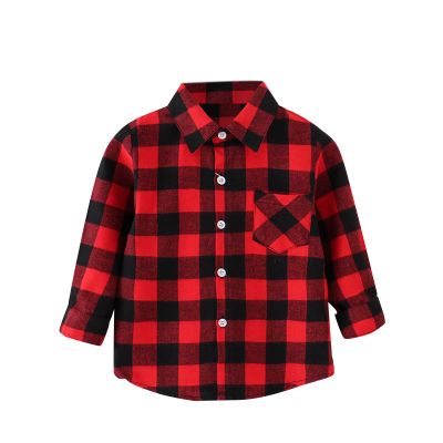 Boys Fall Shirt Plaid Flannel Long Sleeve T-Shirt Kids Toddler Long Sleeve Flannel Shirts 1-8 Years (Red, 4-5 Years)