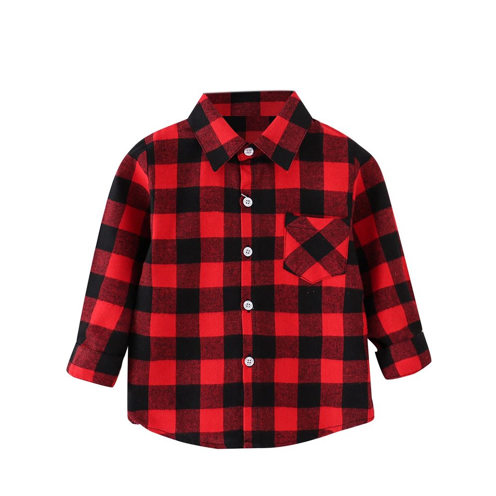 Boys Fall Shirt Plaid Flannel Long Sleeve T-Shirt Kids Toddler Long Sleeve Flannel Shirts 1-8 Years (Red, 4-5 Years)