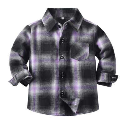 Boys Fall Shirt Flannel Long Sleeve Button Down Shirt Jacket Girl Boy Clothes 1-7 Years (Purple, 3-6 Months)