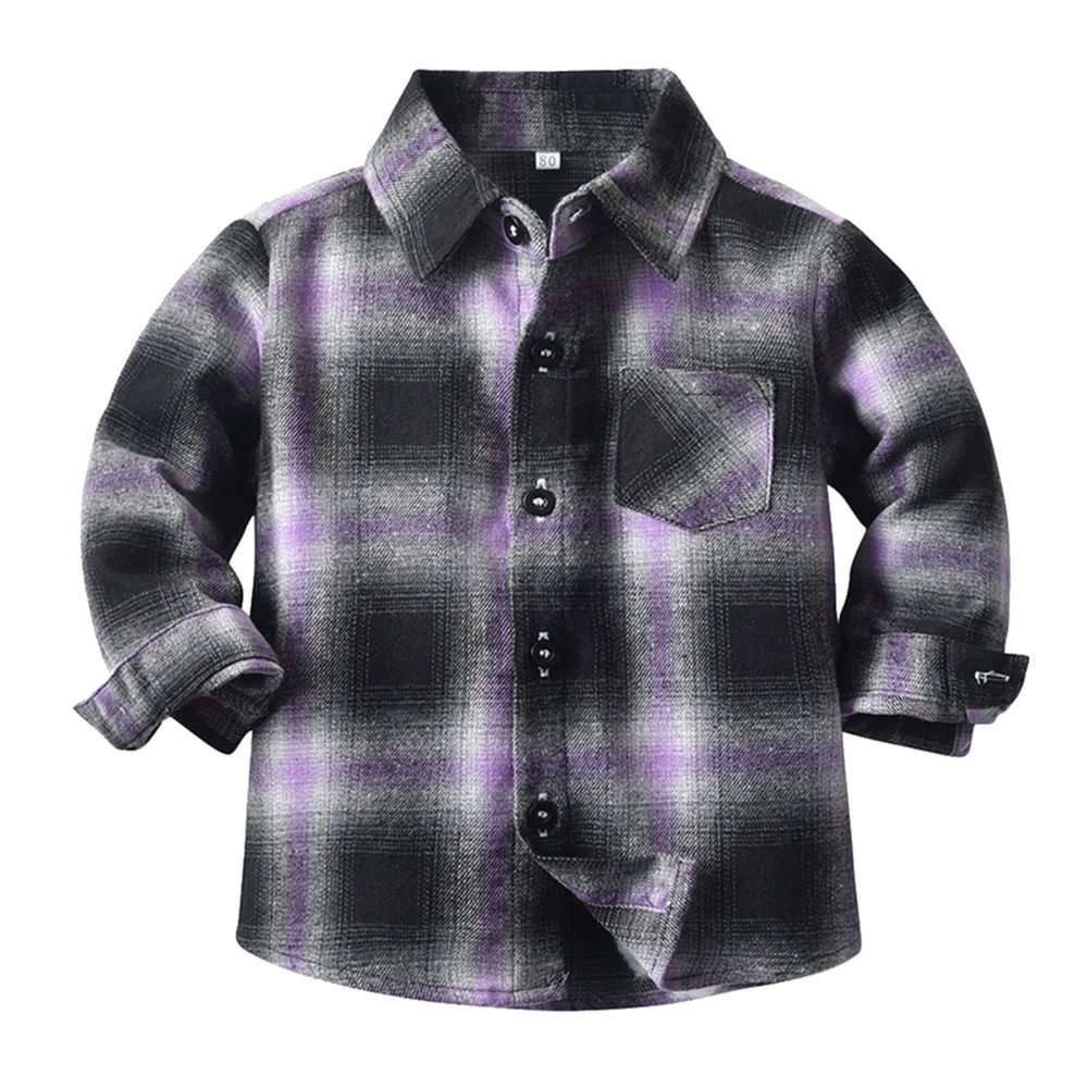Boys Fall Shirt Flannel Long Sleeve Button Down Shirt Jacket Girl Boy Clothes 1-7 Years (Purple, 3-6 Months)