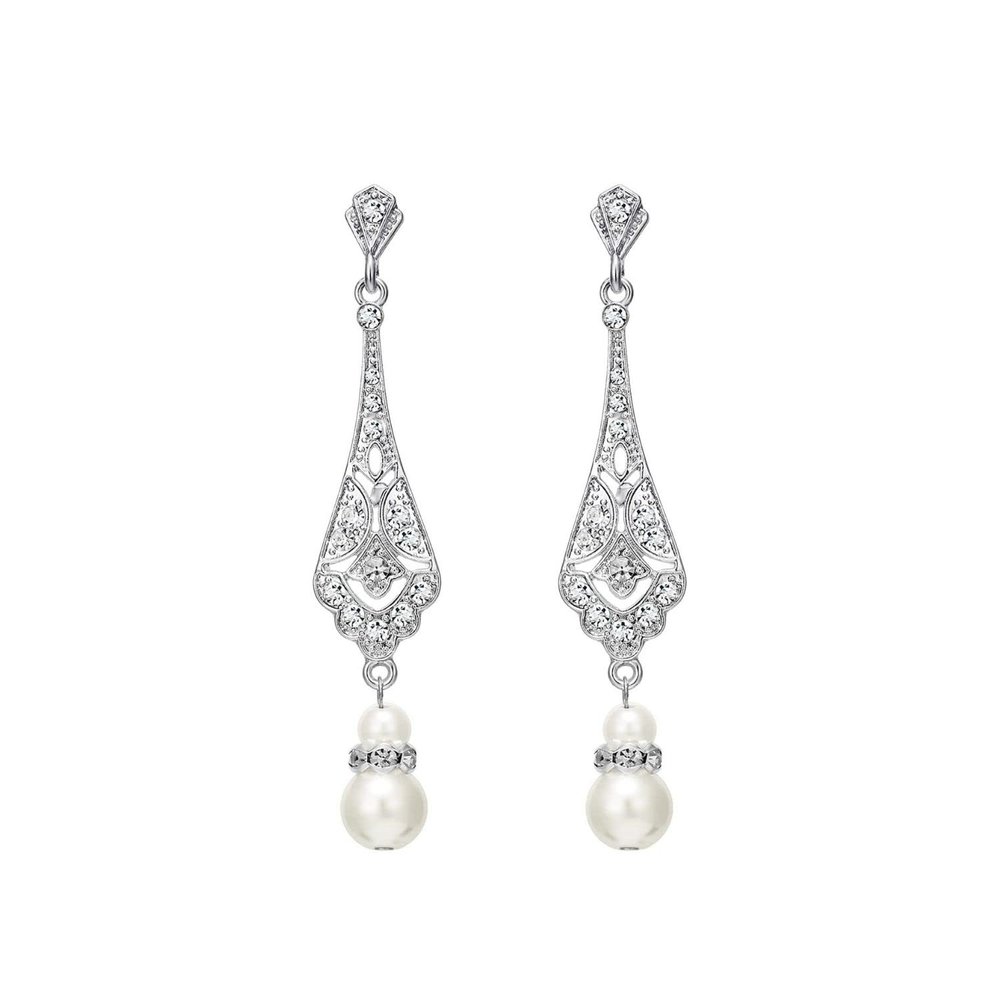 1920s Vintage Flapper Pearl Earrings Art Deco Earrings Roaring 20s Flapper Jewelry Wedding Dangle Earrings Women Gift