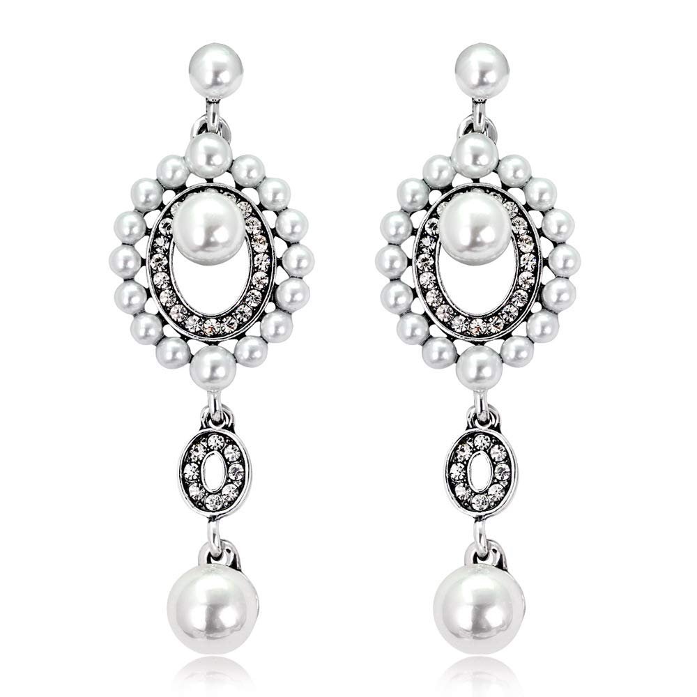 1920s Vintage Flapper Pearl Earrings Art Deco Earrings Roaring 20s Flapper Jewelry Wedding Dangle Earrings Women Gift