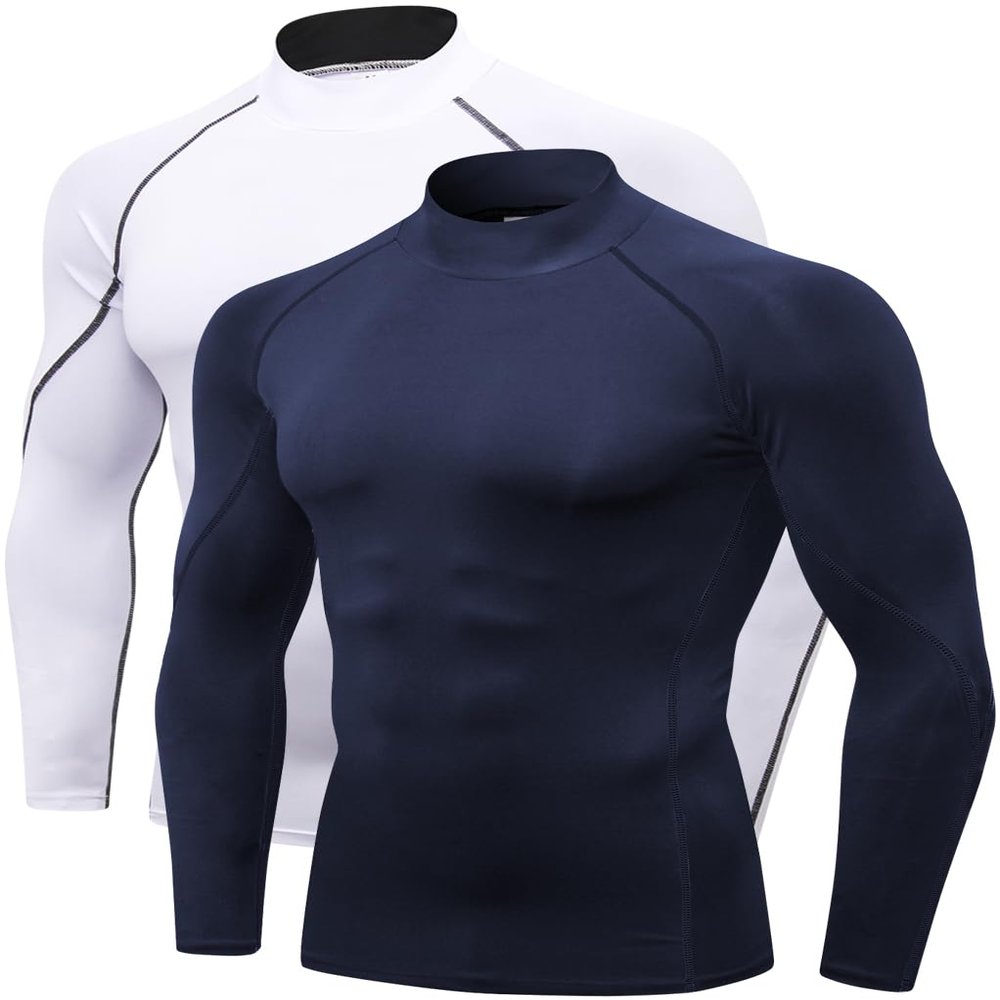 2/3 Pack Men's Compression Shirts Long Sleeve Workout Shirts Mock Turtleneck Athletic Base Layer Active Undershirts Tops