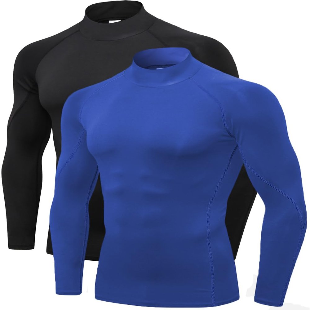 2/3 Pack Men's Compression Shirts Long Sleeve Workout Shirts Mock Turtleneck Athletic Base Layer Active Undershirts Tops