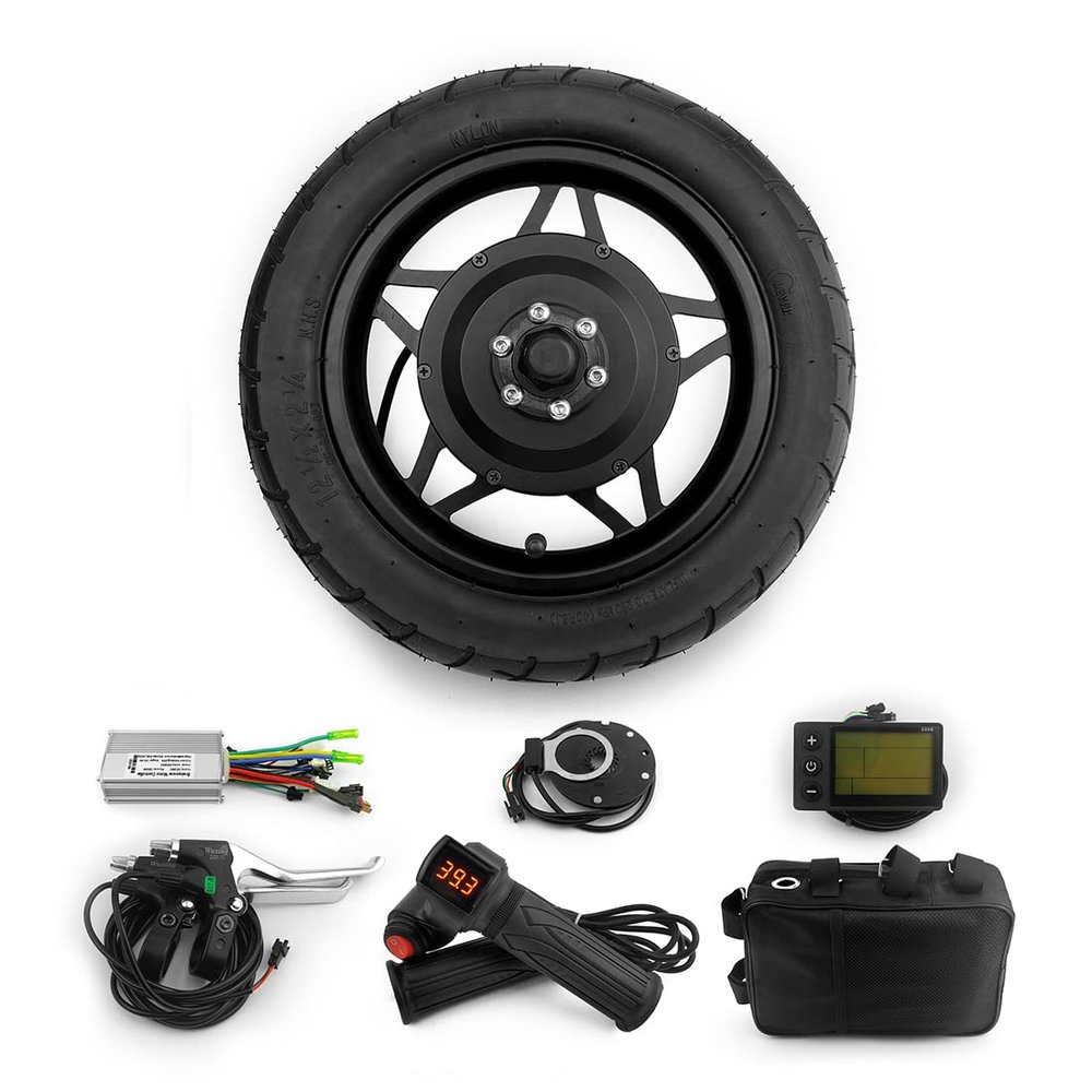 L-faster 12 Inch 24V 250W Brushless Hub Motor Kit with LCD Screen and Throttle Handle for Small Bicycle Front Wheel with tire (36V 250W Black)