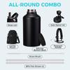 64 oz Insulated Water Bottle with Straw & Auto Spout Lids, Paracord Handle, Half Gallon Waterbottle Strap Carrier & Protective Boot, Wide Mouth Metal Canteen Thermo Mug, Leak-proof Sports Black Jug view 2