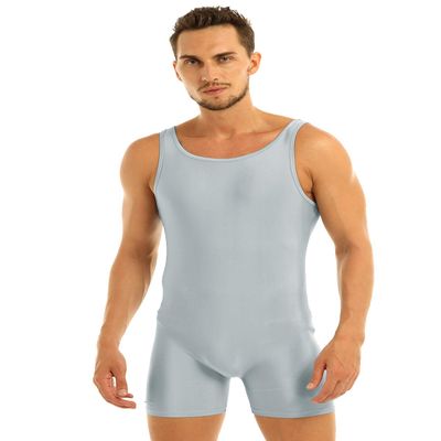 Vxuxlje Men's Adult Spandex Sleeveless One Piece Unitard Biketard Dance Leotard Body Suit Costume Gray Medium