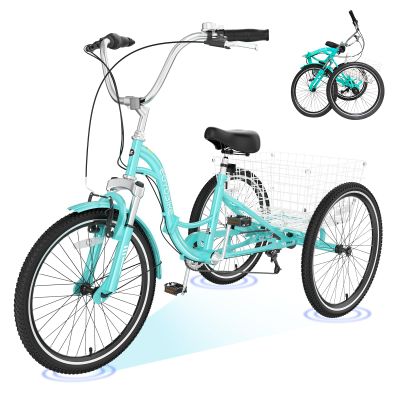 H&ZT Adult Tricycle, 3 Wheeled Bike, Trike Cruiser Bike, with 7-Speed Gear, Parking Brake Handle, Low Step, Large Rear Basket, Elderly Friendly, for Men, Women, and Teens