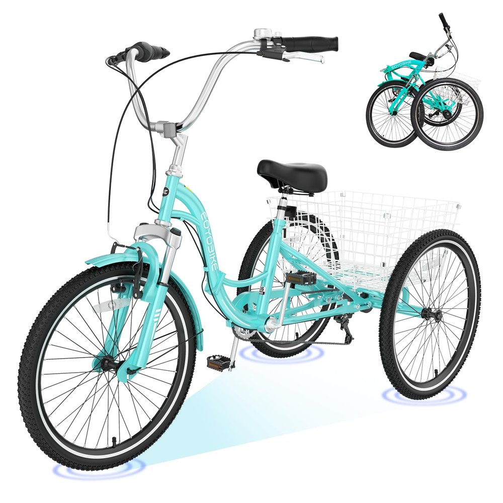 H&ZT Adult Tricycle, 3 Wheeled Bike, Trike Cruiser Bike, with 7-Speed Gear, Parking Brake Handle, Low Step, Large Rear Basket, Elderly Friendly, for Men, Women, and Teens