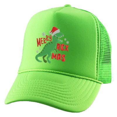 ALLNTRENDS Merry Rexmax Trucker Hat Adult Embroidered Xmas Party Hats Holiday Cap (Neon Green)
