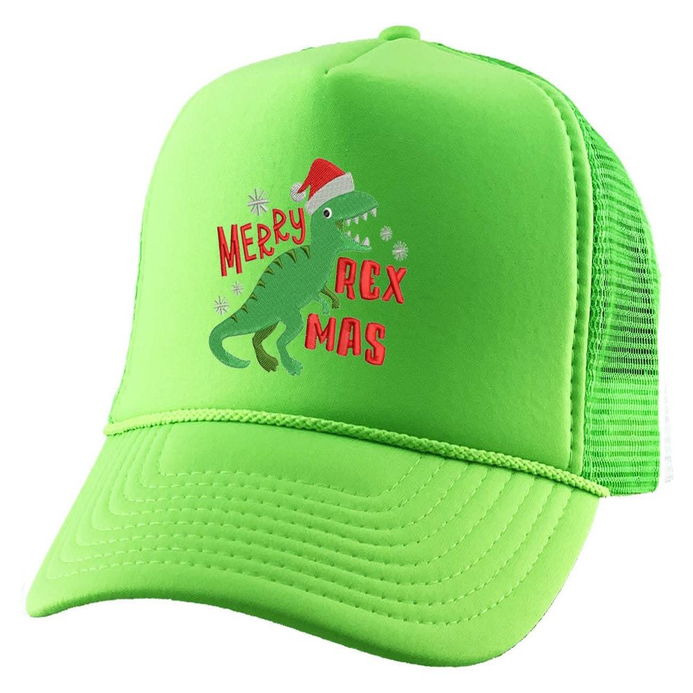 ALLNTRENDS Merry Rexmax Trucker Hat Adult Embroidered Xmas Party Hats Holiday Cap (Neon Green)