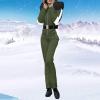 ZHUER Womens Winter Onesies Ski Suit Jumpsuit Fashion Hooded Outdoor Sports Waterproof Snowsuit with Removable Fur Collar C- Army Green view 2