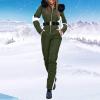 ZHUER Womens Winter Onesies Ski Suit Jumpsuit Fashion Hooded Outdoor Sports Waterproof Snowsuit with Removable Fur Collar C- Army Green view 3