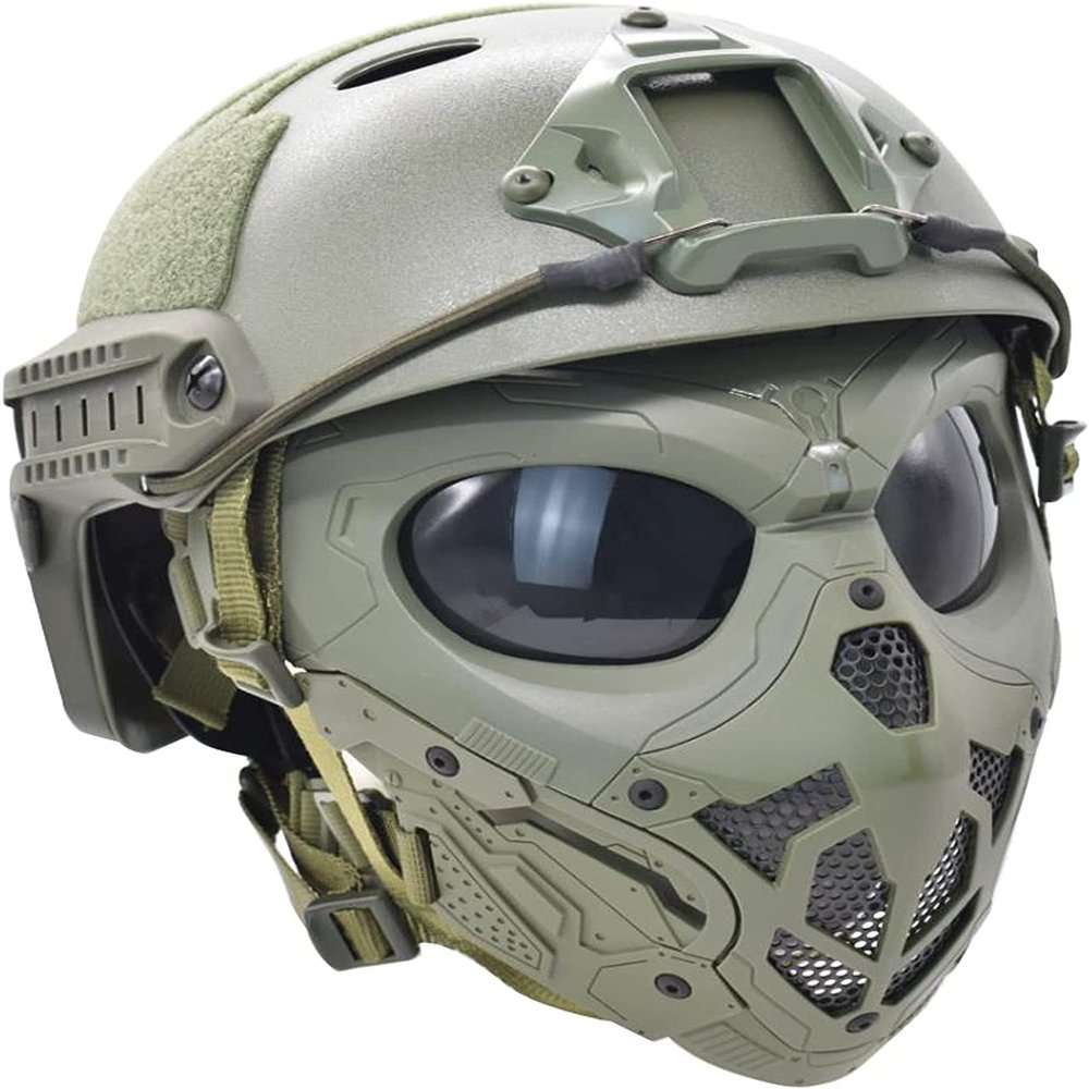 Aifordge Tactical Helmet Mask Protective Full Face Clear Goggle Skull Masks Dual Mode Wearing Design Adjustable Strap Costume Parties and Movie Props
