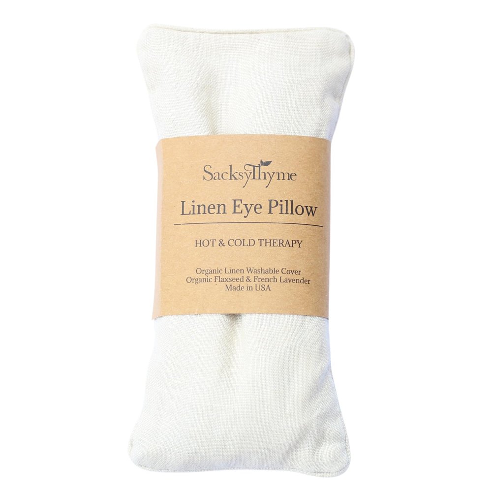 Sacksy Thyme Organic Linen Eye Pillow - Specially Designed for Relaxation, Yoga, Stress Relief - Microwavable Heating Pad & Cool Compress - Made in USA - Gifts for Meditation - (Unscented)