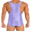 Jugaoge Mens Oily Glossy One Piece Bodysuit Swimming Suits Sleeveless Sports Swimwear Yoga Jumpsuit Purple X-Large view 2