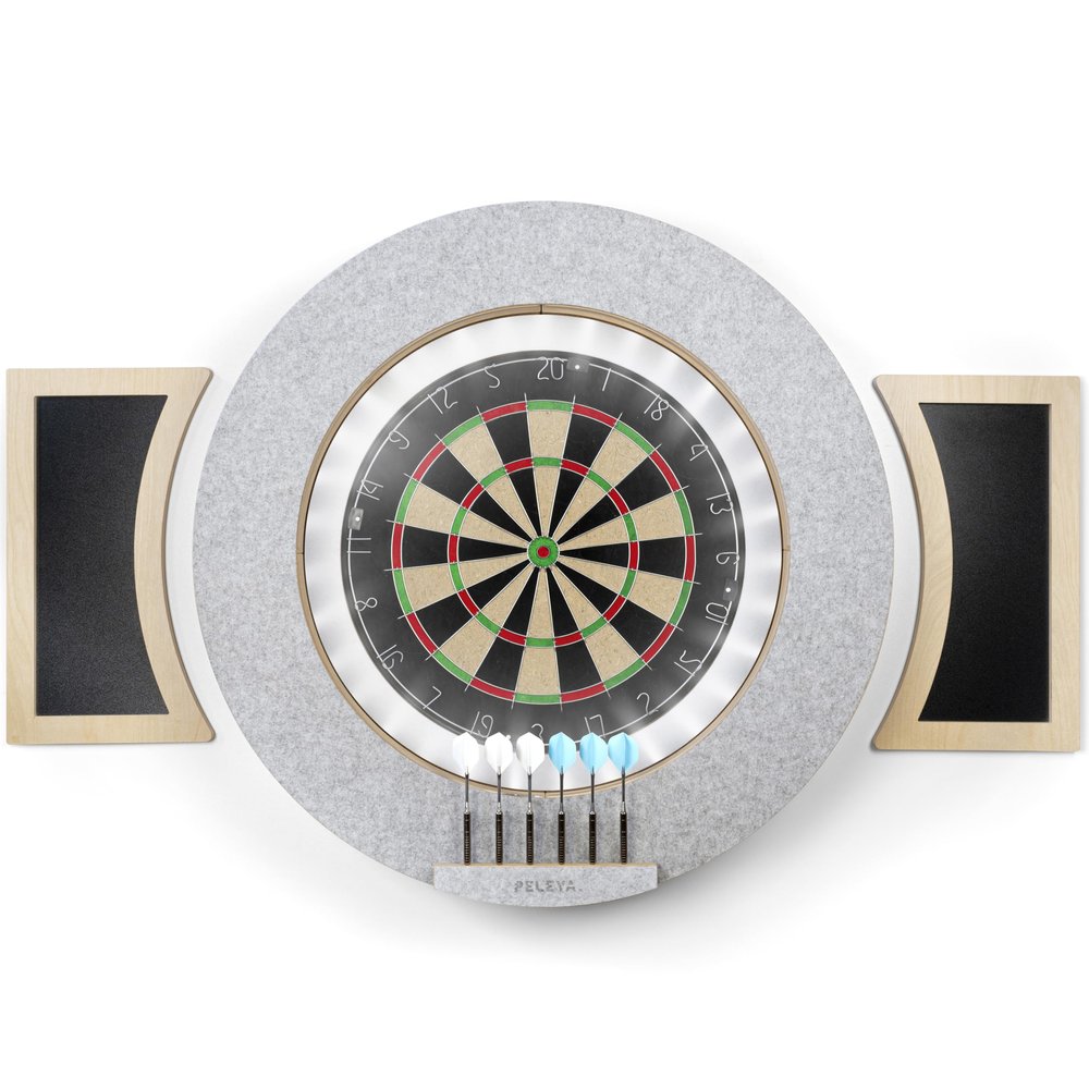 Dart Board Cabinet Set with LED Light; Bristle Dartboard, Built in LED Light, Darts and Chalkboards