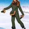 ZHUER Womens Winter Onesies Ski Suit Jumpsuit Fashion Hooded Outdoor Sports Waterproof Snowsuit with Removable Fur Collar D- Army Green view 2