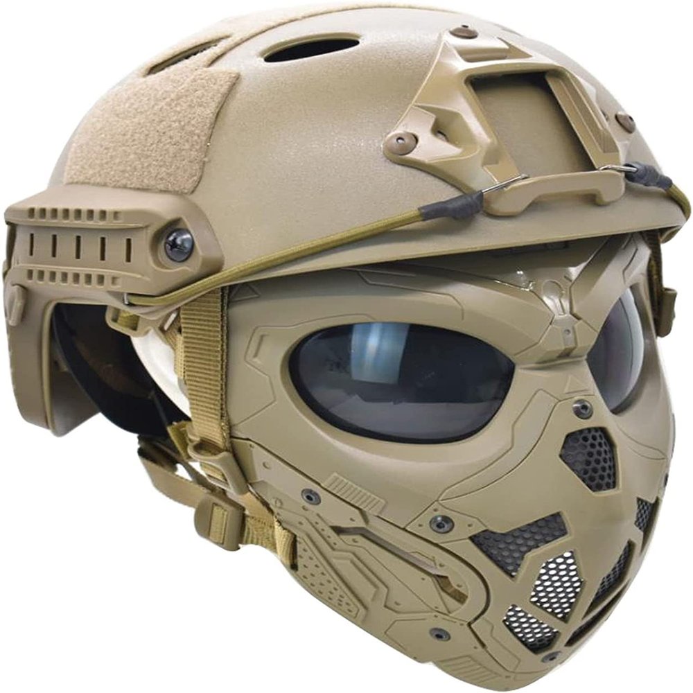 Aifordge Tactical Helmet Mask Protective Full Face Clear Goggle Skull Masks Dual Mode Wearing Design Adjustable Strap Costume Parties and Movie Props