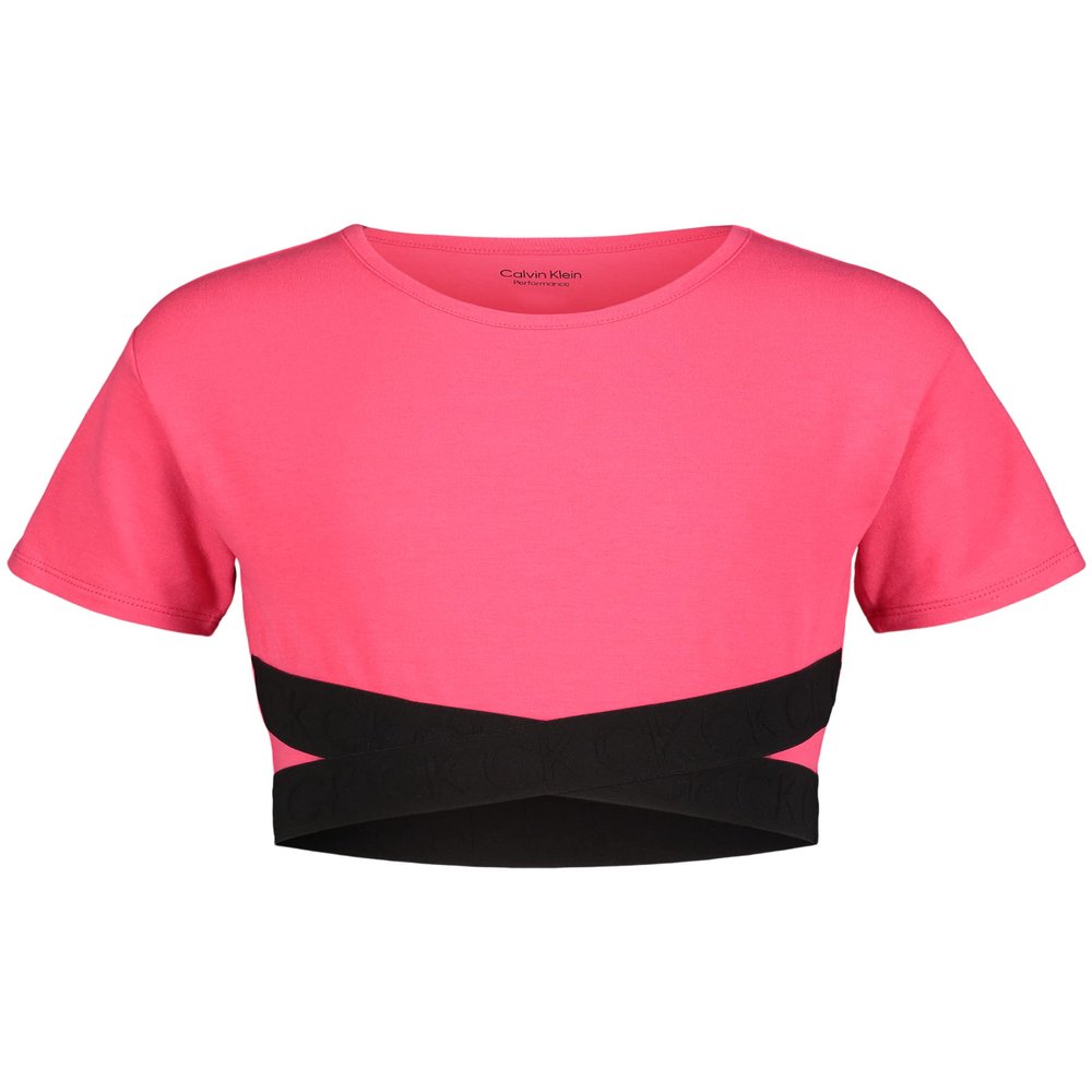 Calvin Klein Girls' Short Sleeve Performance T-shirt, Crew-neck Neckline & Logo Detailing, Azalea Cross, 8-10