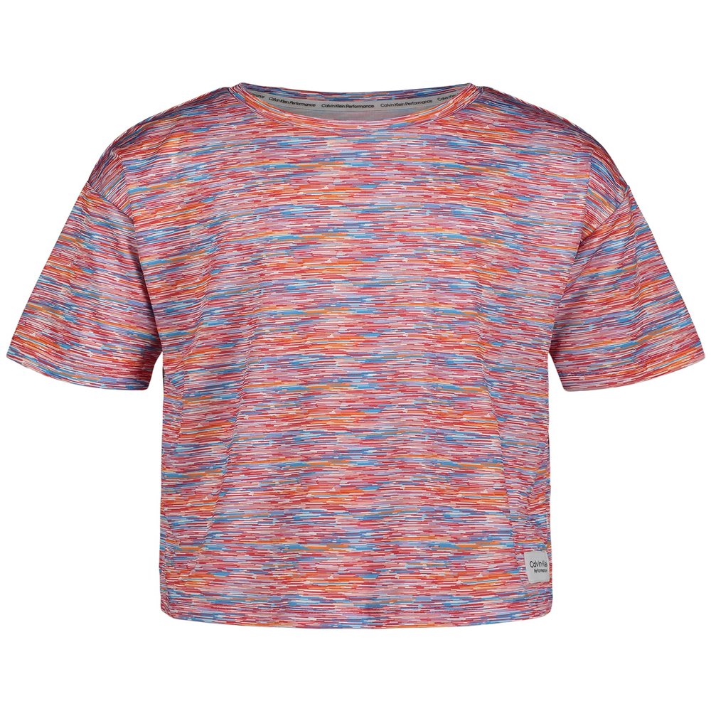 Calvin Klein Girls' Short Sleeve Performance T-shirt, Crew-neck Neckline & Logo Detailing, Purple Rose Static, 12-14