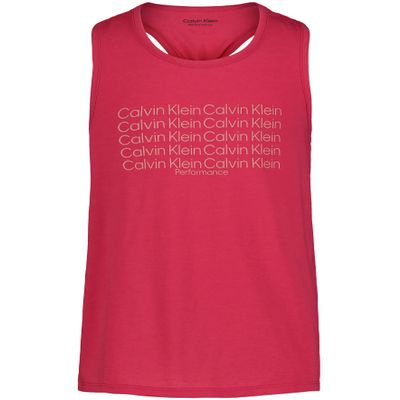 Calvin Klein Girls' Performance Tank Top, Sleeveless & Crew-Neck Neckline, Logo Detailing, Azalea Twist, 8-10