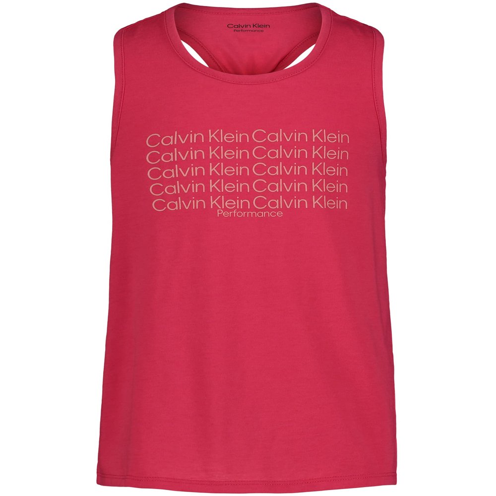 Calvin Klein Girls' Performance Tank Top, Sleeveless & Crew-Neck Neckline, Logo Detailing, Azalea Twist, 8-10