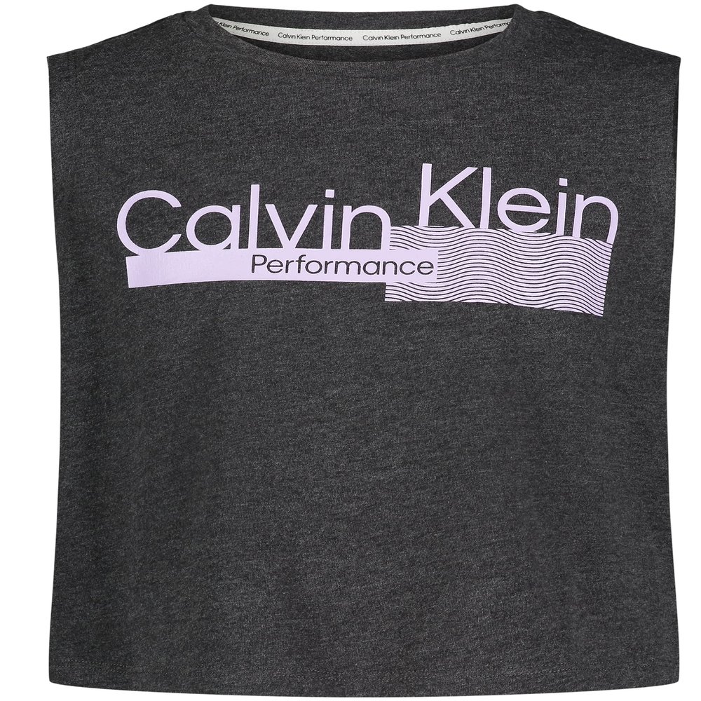 Calvin Klein Girls' Performance Tank Top, Sleeveless & Crew-Neck Neckline, Logo Detailing, Charcoal Muscle, 7