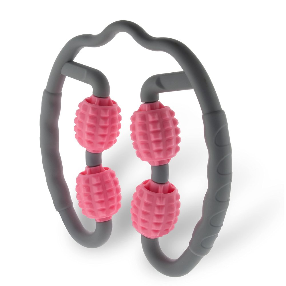 5 STAR SUPER DEALS Quad Roller Massage Stick- U Shaped 360 Deep Massage Ball Tool to Relieve Arm, Leg, Neck Muscle Soreness Stiffness and Tight Muscles (Pink)
