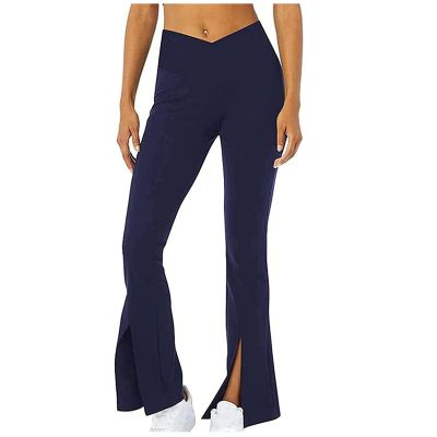 asntrgd Yoga Pants for Women with Pockets Split Hem V Cross Hide Belly Butt Lifting Pants Wide Leg Flare Bootcut Leggings