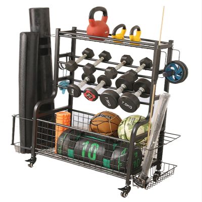Dumbbell Rack Stand, Home Gym Storage for Dumbbells Kettlebells Yoga Mat and Balls, All in One Workout Storage with Wheels,Stand Only
