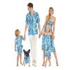 Matchable Family Hawaiian Luau Shirts, Simply Blue Leaves, Dog, Size Large view 1